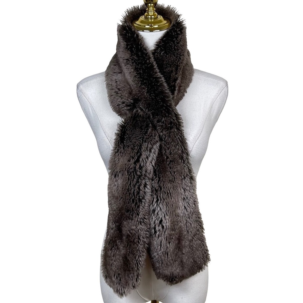 Restoration Hardware Faux Fur Scarf Women Brown Pull Through Plush Wrap